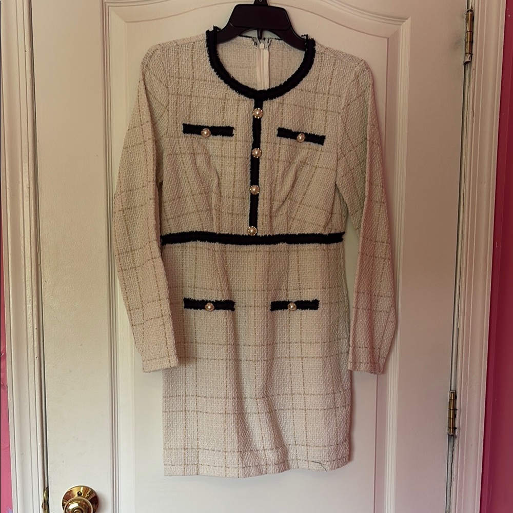 SHEIN White Long Sleeve Sheath Dress Crew Neck